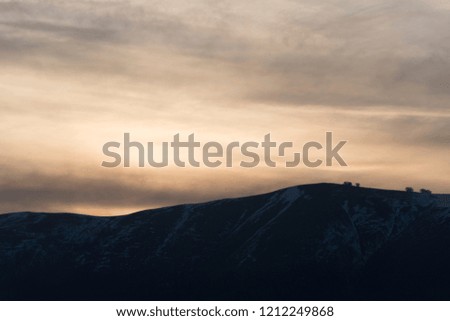 Mountain crest landscape at the sundown
