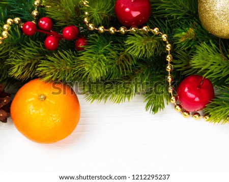 New year. Christmas background. Copy space. Spruce-symbol of New year