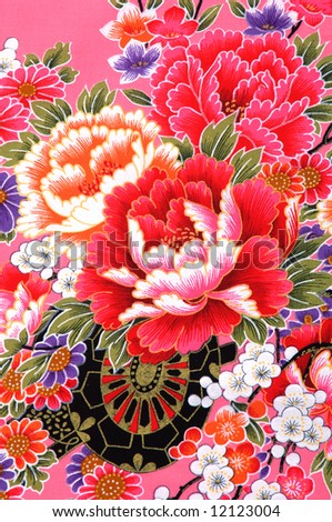 Traditional Chinese fabric sample in blue and colors Royalty-Free Stock Photo #12123004