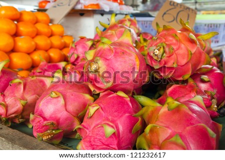 Dragonfruits on the local market in Thailand