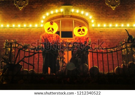 Picture of scary zombie halloween pumpkin with angry faces.
