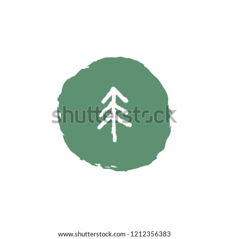 Silhouette vector sketch tree icon, simple hand drawn minimal design. Symbol of fir tree. Christmas and New Year label, tree bazaar or camping logo