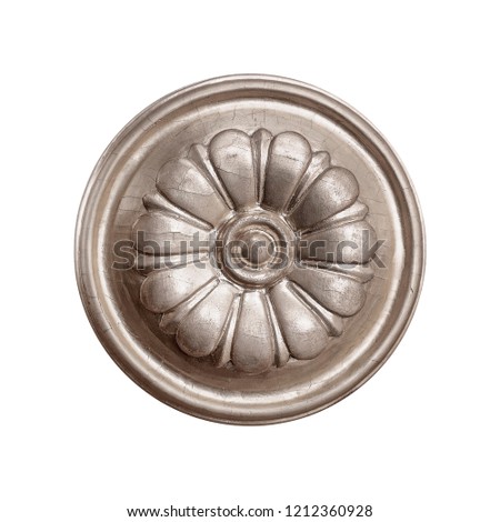 Silver decorative element with floral pattern isolated on white background