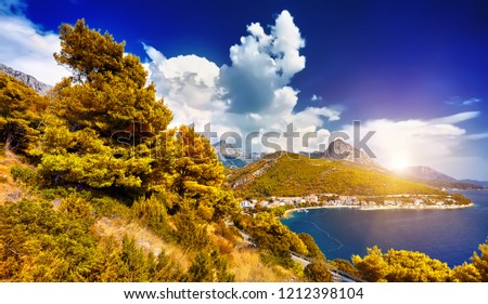 Amazing panorama of the adriatic sea under sunlight and blue sky. Dramatic and picturesque scene. Artistic picture.