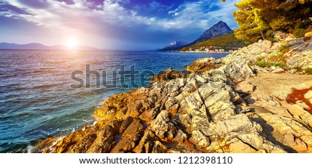 The Amazing panorama of the adriatic sea under sunlight and blue sky. Dramatic and picturesque scene. Artistic picture.