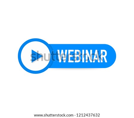 Webinar Icon, flat design style with blue play button. Vector stock illustration. Royalty-Free Stock Photo #1212437632