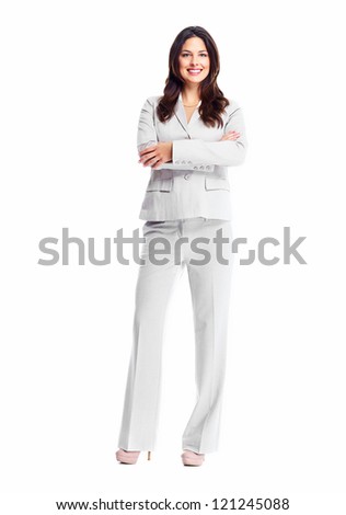 Beautiful young business woman isolated on white background.