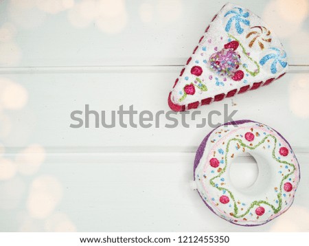 christmas background and decoration with garland lights on white wooden board