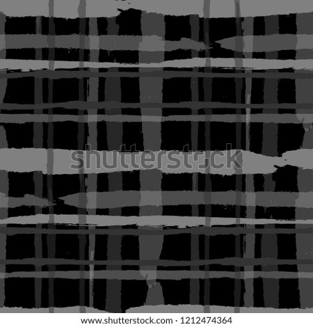 Tartan. Seamless Grunge Pattern with Hand Painted Crossing Lines for Wallpaper, Linen, Cloth. Rustic Check Texture. Vector Seamless Kilt Texture. Scottish Ornament