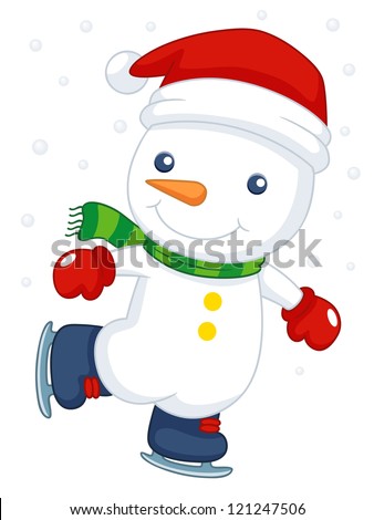 illustration of Cartoon snowman ice skating