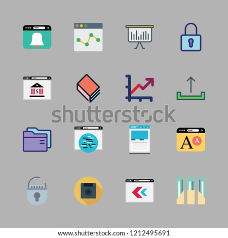 data icon set. vector set about file, upload, diskette and line chart icons set.