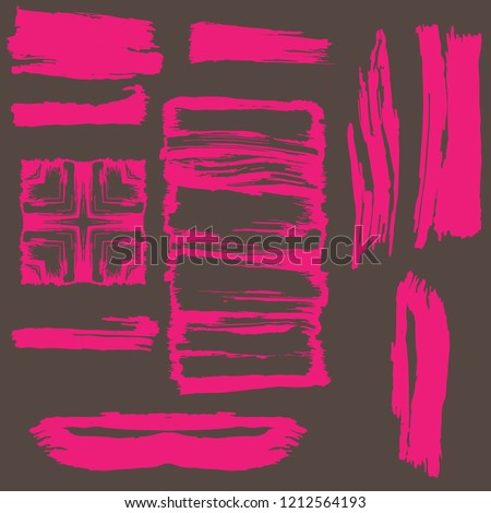 Hand drawn brush strokes in vector format pink on brown background