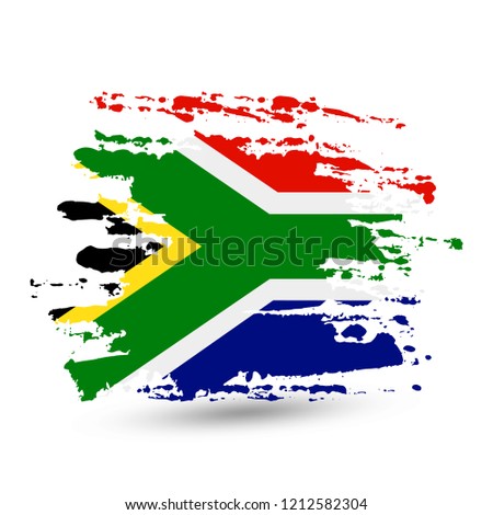 Grunge brush stroke with South African Republic national flag. Style watercolor drawing. Vector isolated on white background.