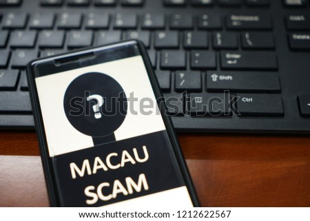 Among devices were used in Macau Scam (current criminal cases in Asia) were smartphone, computers, online internet and social networks. Conceptual Photo. Selectively focused.
