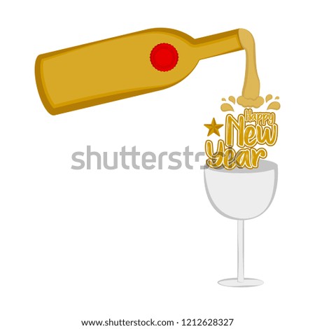 Wine bottle and a glass. Happy new year. Vector illustration design