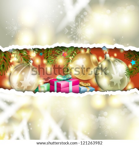 Christmas background with balls and pine tree