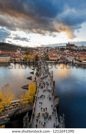 Charles bridge on Moldau river, Lesser town (UNESCO), Prague castle, Prague, Czech republic