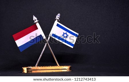 Netherlands and Israel table flag with black Background