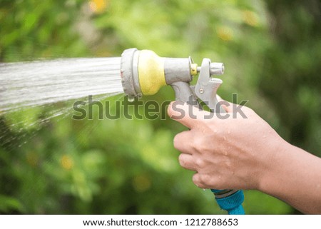 Hand watering flowers in the garden