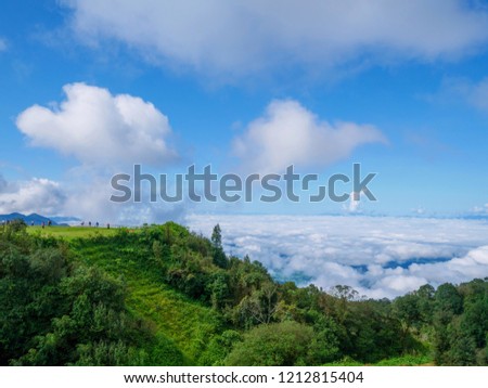 View of Mountains covered by heavy fog at Doi Inthanon National Park 
in Chiang Mai Province, northern Thailand