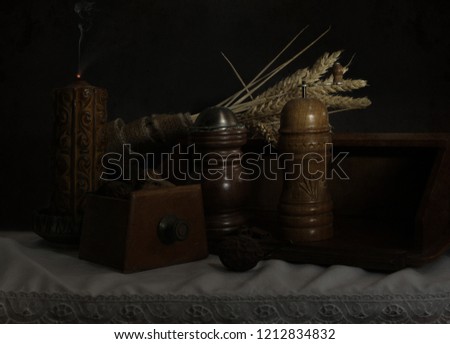 still life with bread spikes and seasonings