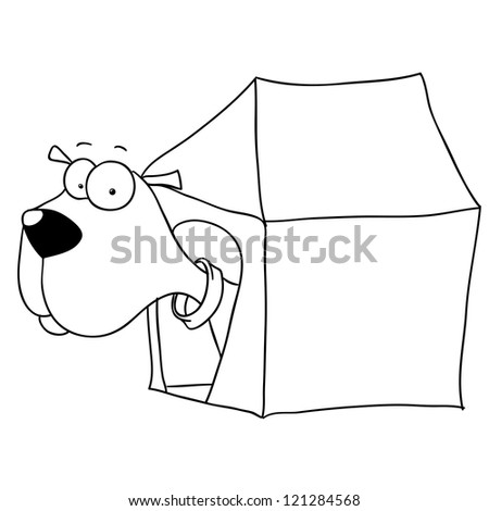 dog in dog house, cartoon, contour