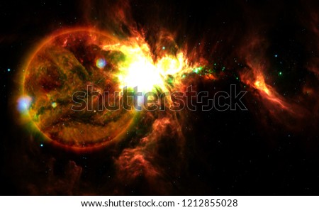solar flare sun in the univers coronal mass ejection  Solar Dynamics Elements of this image furnished by NASA   Royalty-Free Stock Photo #1212855028