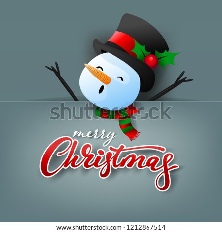 Funny Christmas Greeting Card, With Snowman, vector illustration.