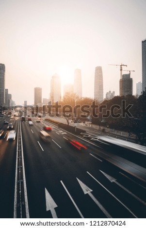 Busy urban traffic on the urban expressways of Beijing, China.