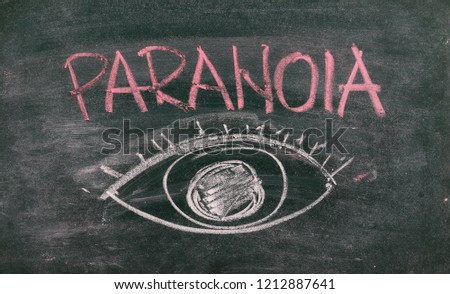 Paranoia concept drawn on chalkboard, blackboard background and texture