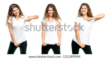 Young beautiful girl posing with blank white shirts.