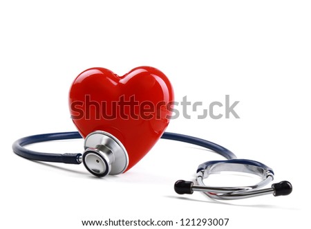 Red heart and a stethoscope, isolated on white background Royalty-Free Stock Photo #121293007
