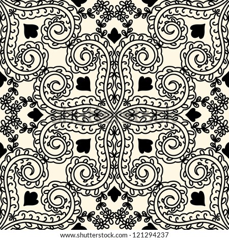 seamless black hand drawn floral pattern background