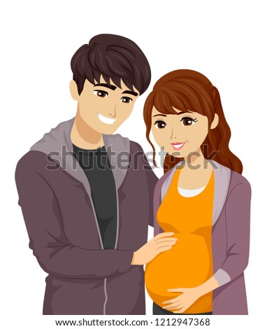 Illustration of a Young Teenage Couple with Guy Holding the Belly of His Pregnant Girlfriend