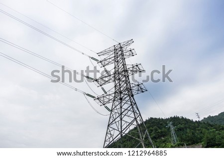 High-voltage electric wires under the blue sky