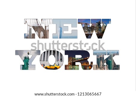 A New York City themed montage or collage featuring different famous locations and areas