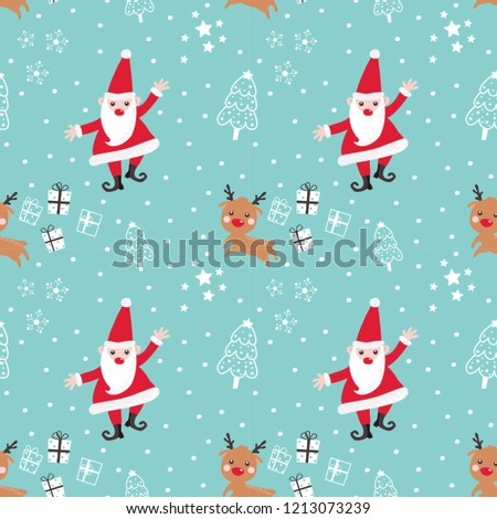 Seamless pattern santa claus and reindeer with blue background.
