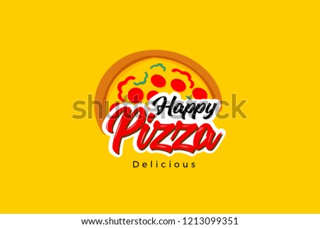 Happy pizza delicious logo template with type of pictorial colorful logo. Can use for corporate brand identity, culinary, food truck, cafe, and delivery