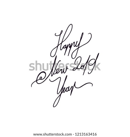 Happy new year letters illustration message calligraphy font. Happy new year shaped letters typography text silhouette. One line design words. Celebration card font. Vintage and retro style letters.