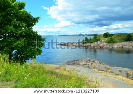 A majestic picture of the nature of the coast of the Baltic Sea in Finland near the island of Suomenlinna
