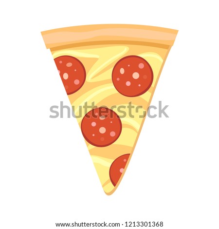 Pizza slice icon vector. Pizza slice with melted cheese and pepperoni. Italian pizza on white background Royalty-Free Stock Photo #1213301368