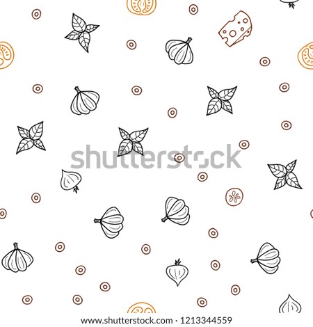 Dark Orange vector seamless layout with restaurant food. Illustration with set of fresh food in doodle style. Doodle design for your business advert of cafes.