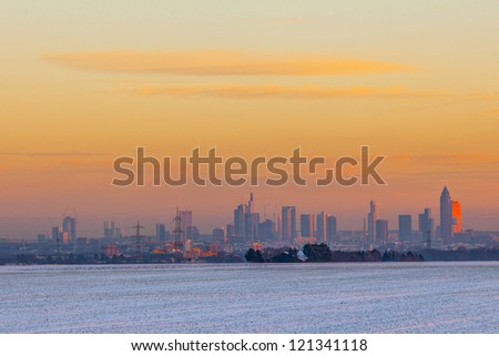 winter landscape and panorama of Frankfurt