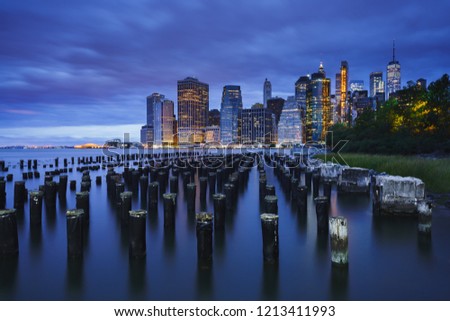Manhattan Skyline from Brooklyn Bridge Park, NYC USA