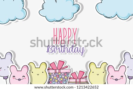 happy birthday with bear balloons and clouds decoration