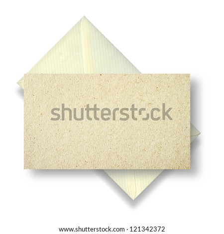 Beige card and envelope with shadow on white
