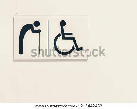 Toilet, restroom sign for older and disable person.