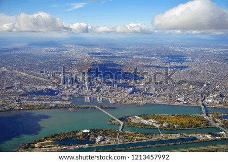 Aerial view of Montreal and the Saint Laurent River, Canada 