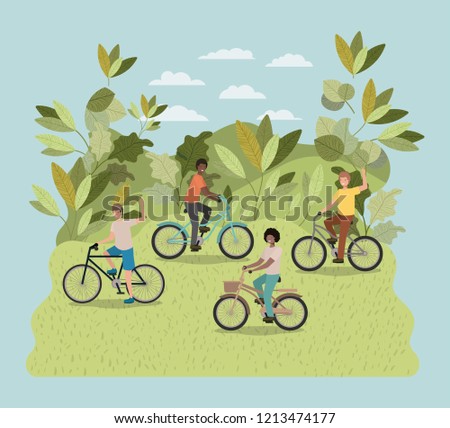 group of young men in bicycle on park