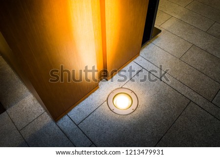 ground light bury on the ground and switch on for up light, lighting design Royalty-Free Stock Photo #1213479931